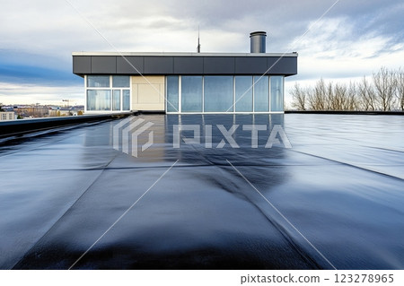 Modern flat roof covered with roofing felt 123278965