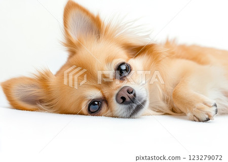 Chihuahua dog on colorful background, showing cute and playful expressions. 123279072