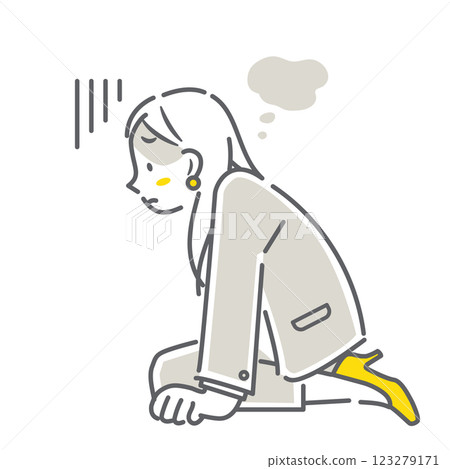 A simple and stylish line drawing of a depressed businesswoman 123279171