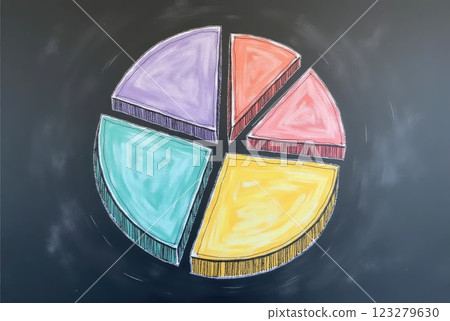 Hand-Drawn Pastel Pie Chart with Chalk Texture 123279630
