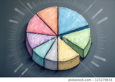Hand-Drawn Pastel Pie Chart with Chalk Texture 123279638
