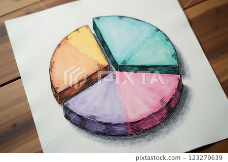 Hand-Drawn Pastel Pie Chart with Chalk Texture 123279639
