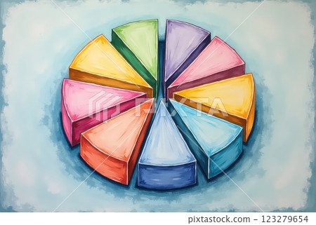 Hand-Drawn Pastel Pie Chart with Chalk Texture 123279654