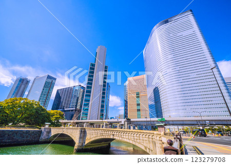 Tokyo cityscape in Japan, overlooking the Shiodome business district, Otemon Bridge, Shiosakibashi intersection, Dentsu, etc. Tokyo cityscape in Japan, overlooking the Shiodome business district, Otemon Bridge, Shiosakibashi intersection, Dentsu, etc. 123279708