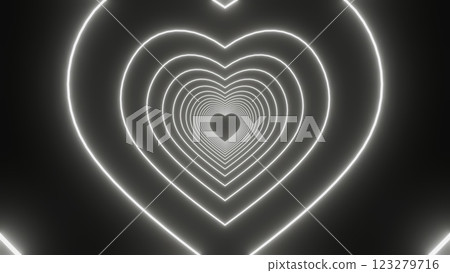 心形霓虹燈隧道抽象光束單色背景材質 心形霓虹燈隧道抽象光束單色背景材質 123279716