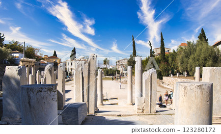 Beautiful scenery of the Greek ancient ruins and Ancient Agora 123280172