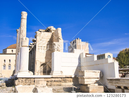 希臘古代遺址和古代集市的美麗風景 123280173