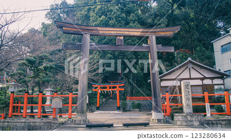 Torii gate at Kenshin Shrine in Kyoto, Japan Torii gate at Kenshin Shrine in Kyoto, Japan 123280634