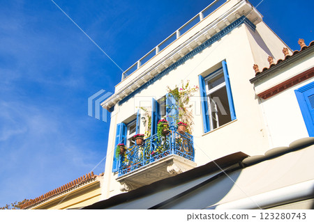 Flowers on a windowsill in Athens 123280743