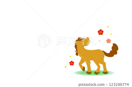 Simple New Year's card illustration of a horse and plum blossoms 123280774