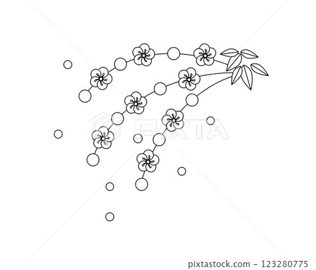 Simple line drawing of a mochi flower decoration (cocoon ball decoration) 123280775