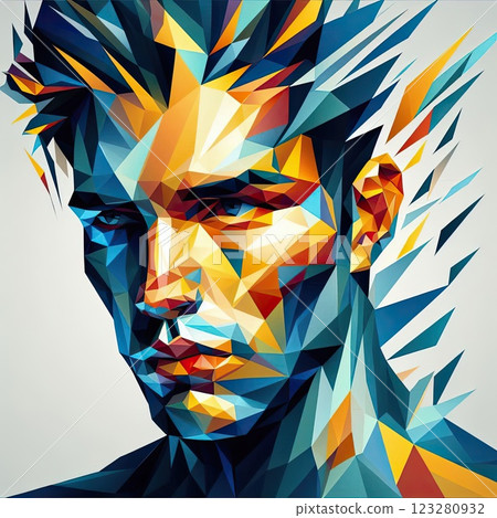 Geometric abstract portrait man face with Generative AI. 123280932