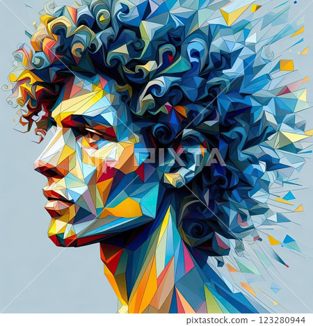 Geometric abstract portrait man face with Generative AI. 123280944