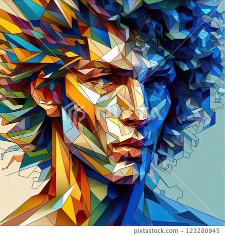 Geometric abstract portrait man face with Generative AI. 123280945