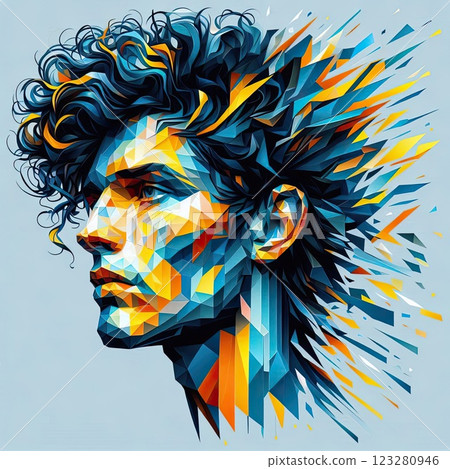 Geometric abstract portrait man face with Generative AI. 123280946