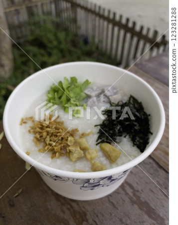Congee is a type of rice porridge or gruel Thai breakfast street food 123281288