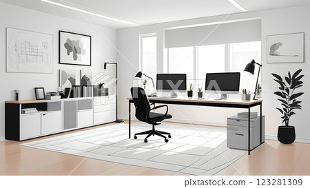 Office, workspace interior illustration 123281309