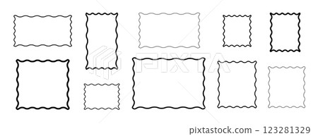 Wavy frames set, modern zigzag borders. Squiggly shapes design. 123281329