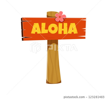 Summer travel font type and English alphabet typeface, vector letter T. Aloha beach sign with Hawaii flower in shape of letter T, cartoon font for summer vacations or sea resort and travel typeface 123281483