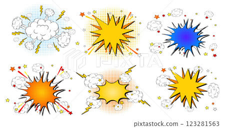 Colorful Comic Book Explosion Effects Colorful Comic Book Explosion Effects 123281563