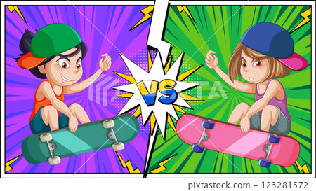 Skateboard Showdown: Epic Battle Begins Skateboard Showdown: Epic Battle Begins 123281572