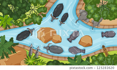 Aerial View of River Wildlife Scene Aerial View of River Wildlife Scene 123281620