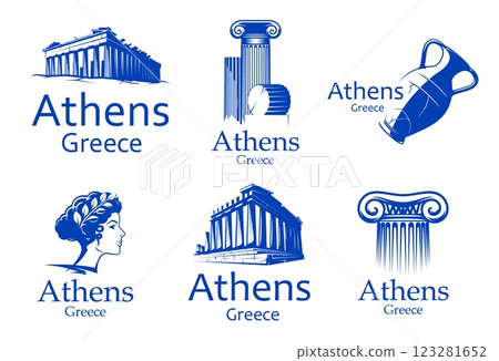 Athens and Greece icons of Greek landmarks and...-插圖素材 [123281652 ...