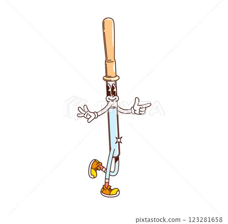 Cartoon groovy pipette medicine and health character struts confidently in sneakers evokes a sense of wellness and positivity. Vector medical tool personage with cheerful face, flashing finger guns Cartoon groovy pipette medicine and health character struts confidently in sneakers evokes a sense of wellness and positivity. Vector medical tool personage with cheerful face, flashing finger guns 123281658