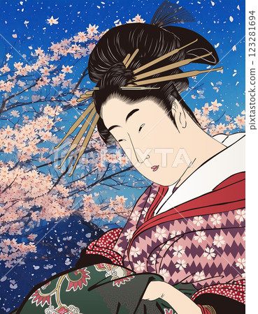 Sakura and kimono woman Sakura and kimono woman 123281694