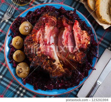 Juicy baked in beer pork knuckle 123281994