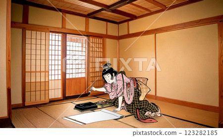 A woman doing calligraphy A woman doing calligraphy 123282185