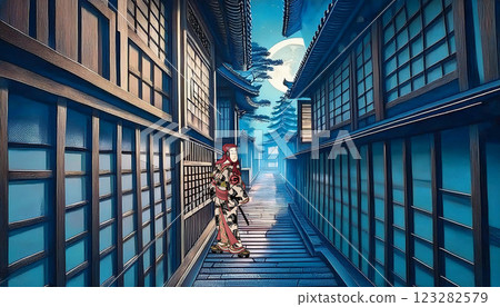 Samurai illuminated by moonlight 123282579