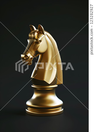 Golden knight on dark background, symbolizing elegance and strategy 123282927