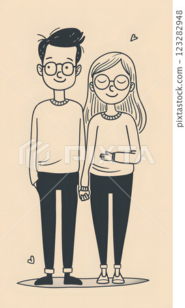 A man and a woman hold hands, standing together with intertwined fingers 123282948