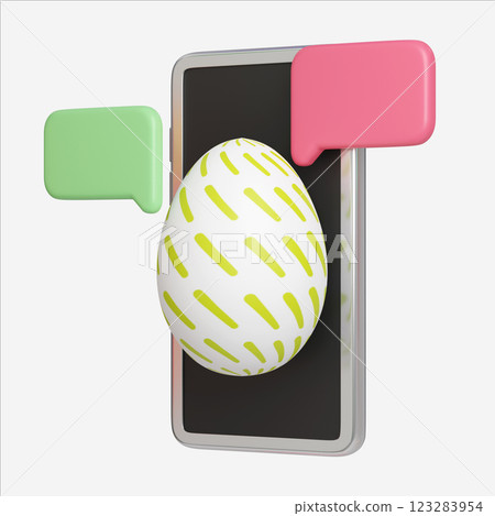 Digital Easter Egg on Smartphone with Message, Easter Egg icons. 3D Illustration Easter festive. 123283954