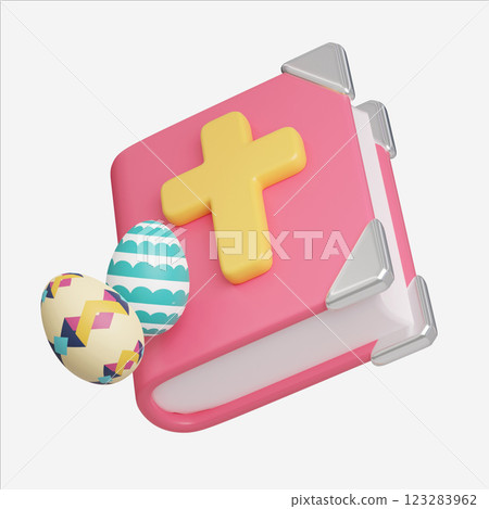 Easter Egg book with Cute Decorative Design, Easter Egg icons. 3D Illustration Easter festive. 123283962