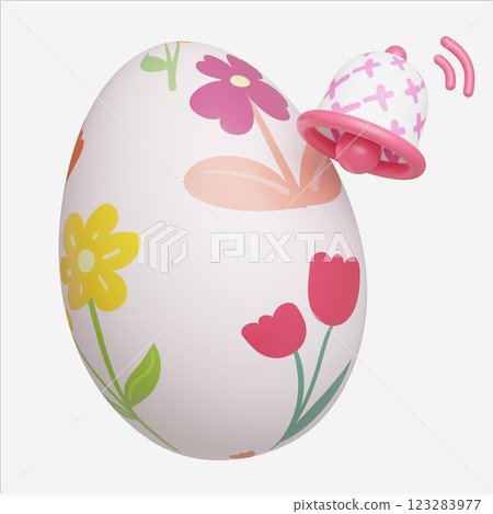 Easter Egg with Floral Pattern and Easter bell, Easter Egg icons. 3D Illustration Easter festive. 123283977