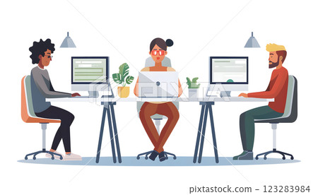 Young professionals collaborating using tech in creative meetings 123283984
