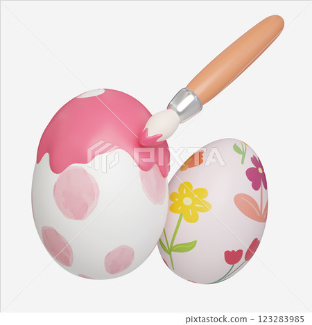 Easter Egg with Dripping Pink Paint Decoration, Easter Egg icons. 3D Illustration Easter festive. 123283985