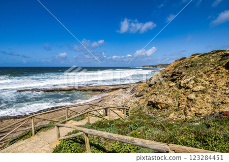 View of the Praia da Empa Beach in Ericeira village near Lisbon, Portugal View of the Praia da Empa Beach in Ericeira village near Lisbon, Portugal 123284451