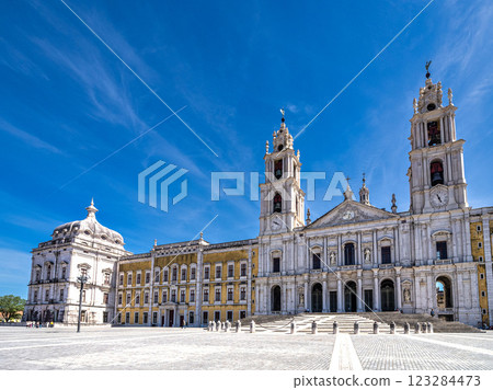 The Mafra National Palace is a monumental baroque and italianized palace-monastery in Mafra, Portugal. The Mafra National Palace is a monumental baroque and italianized palace-monastery in Mafra, Portugal. 123284473