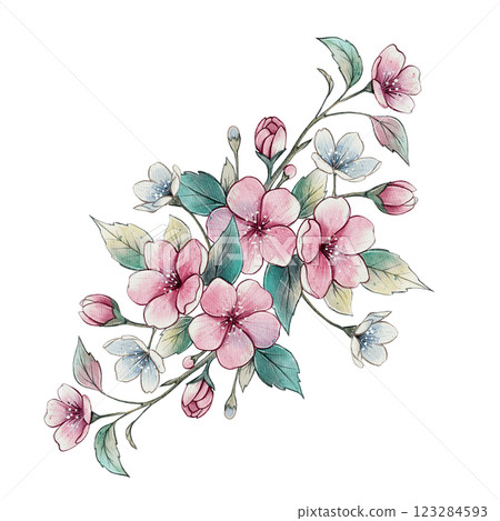 Watercolor floral composition of spring bloom 123284593