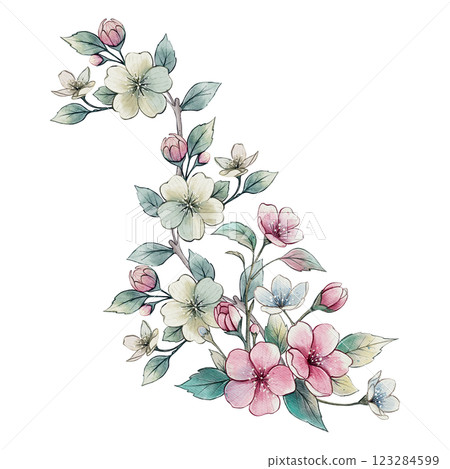 Watercolor floral composition of spring bloom Watercolor floral composition of spring bloom 123284599