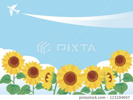 框架橫幅夏季向日葵飛機海天空背景設計模板插圖素材 框架橫幅夏季向日葵飛機海天空背景設計模板插圖素材 123284607