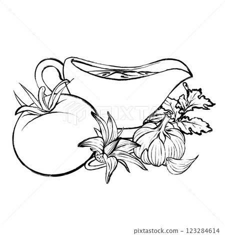 Vector Linear Tomato, Garlic, Sauce 123284614