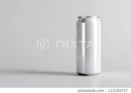 A white aluminum gas cylinder sits on a white surface 123284727
