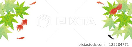 Banner Goldfish Maple Japanese style Japanese pattern Modern Watercolor Background Frame Design Illustration material 123284771