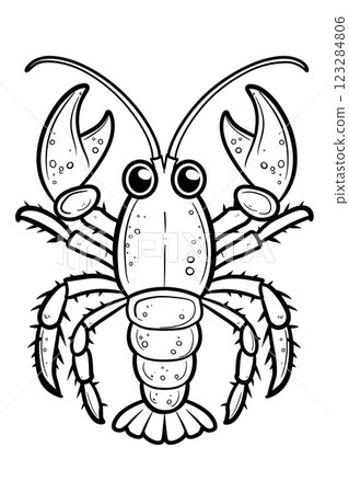 A monochrome illustration of a symmetrical lobster with large claws 123284806