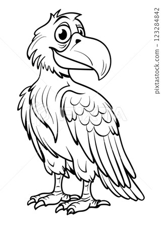 Monochrome artwork of a vulture, showcasing its large beak and detailed feathers 123284842