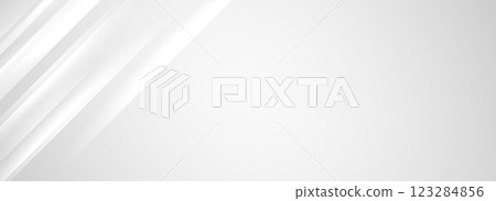 Diagonal grey gradient line background. Abstract silver striped wallpaper. Abstract gray tech backdrop. Oblique gris texture for graphic design, presentation, poster, banner, flyer, brochure. Vector 123284856